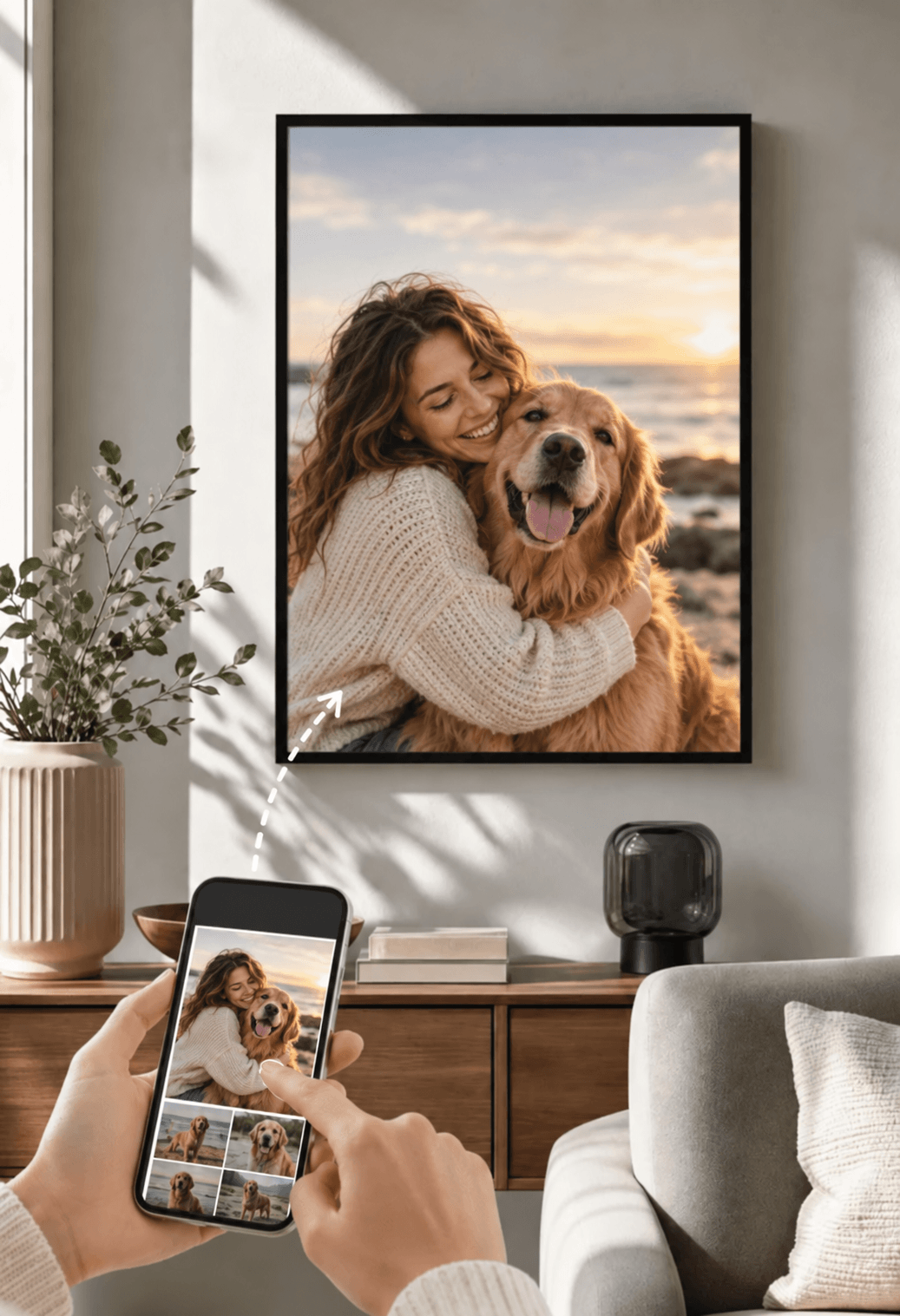 Custom poster displayed in a warm interior